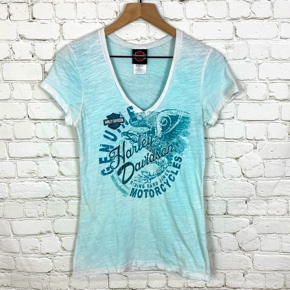 Harley-Davidson Tops - Harley-Davidson Blue & White Burnout Tee